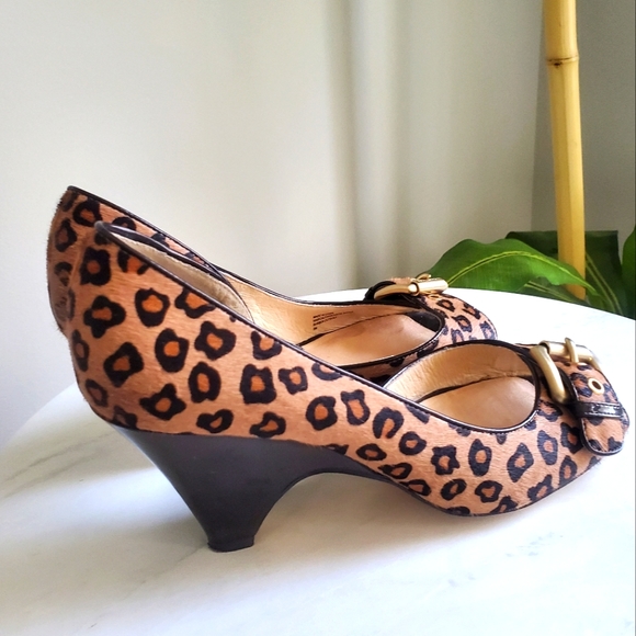 Michael Kors Animal Print Leopard Open Toe Heels With Buckles Size 9M - Picture 6 of 14